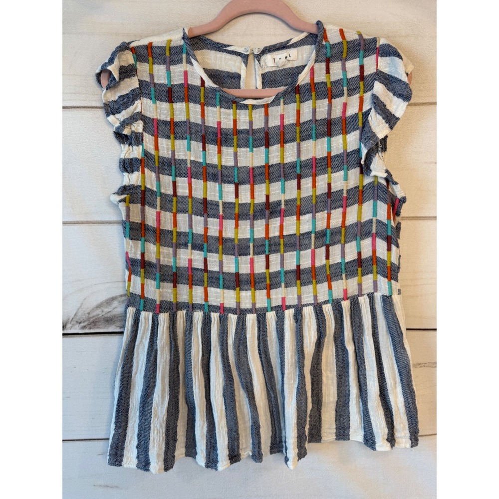 THML Multicolor Striped & Grid Peplum Blouse